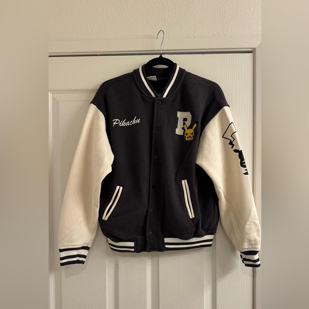 Zara Boys Black and White Pikachu Varsity Jacket